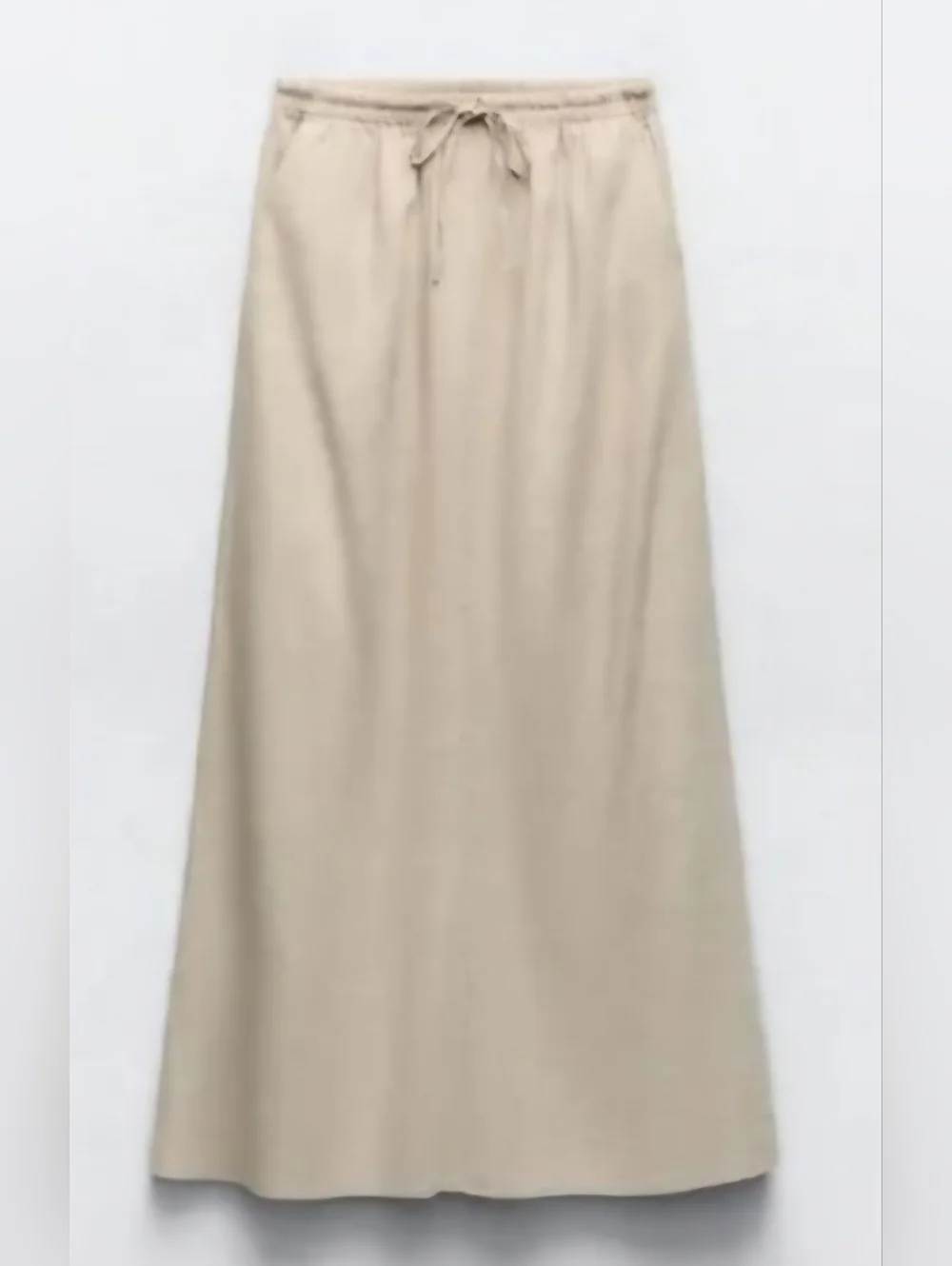 Zara Linen Blend Drawstring Maxi Skirt With Back Slit - Picture 2 of 6